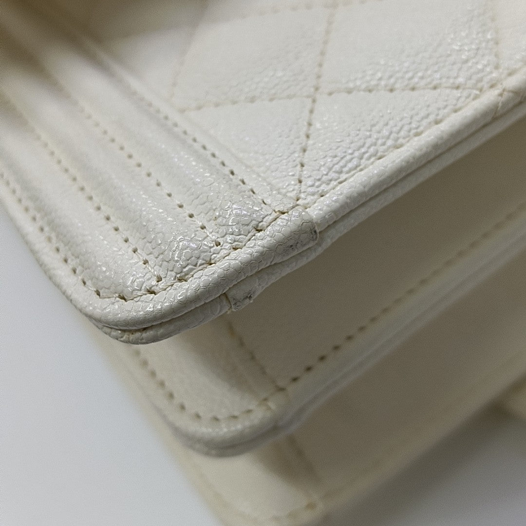 BOY CHANEL Small Quilted Calfskin White