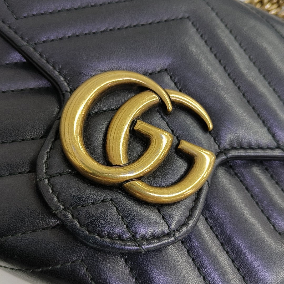GG Marmont Mini Chevron Calfskin Black