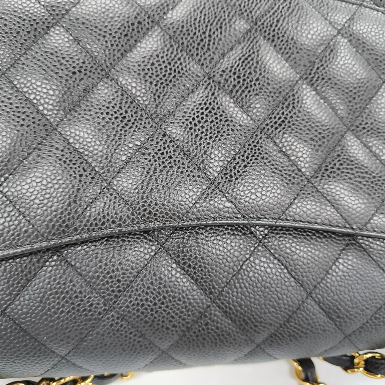 Quilted Grained Calfskin Shoulder Bag Large Black