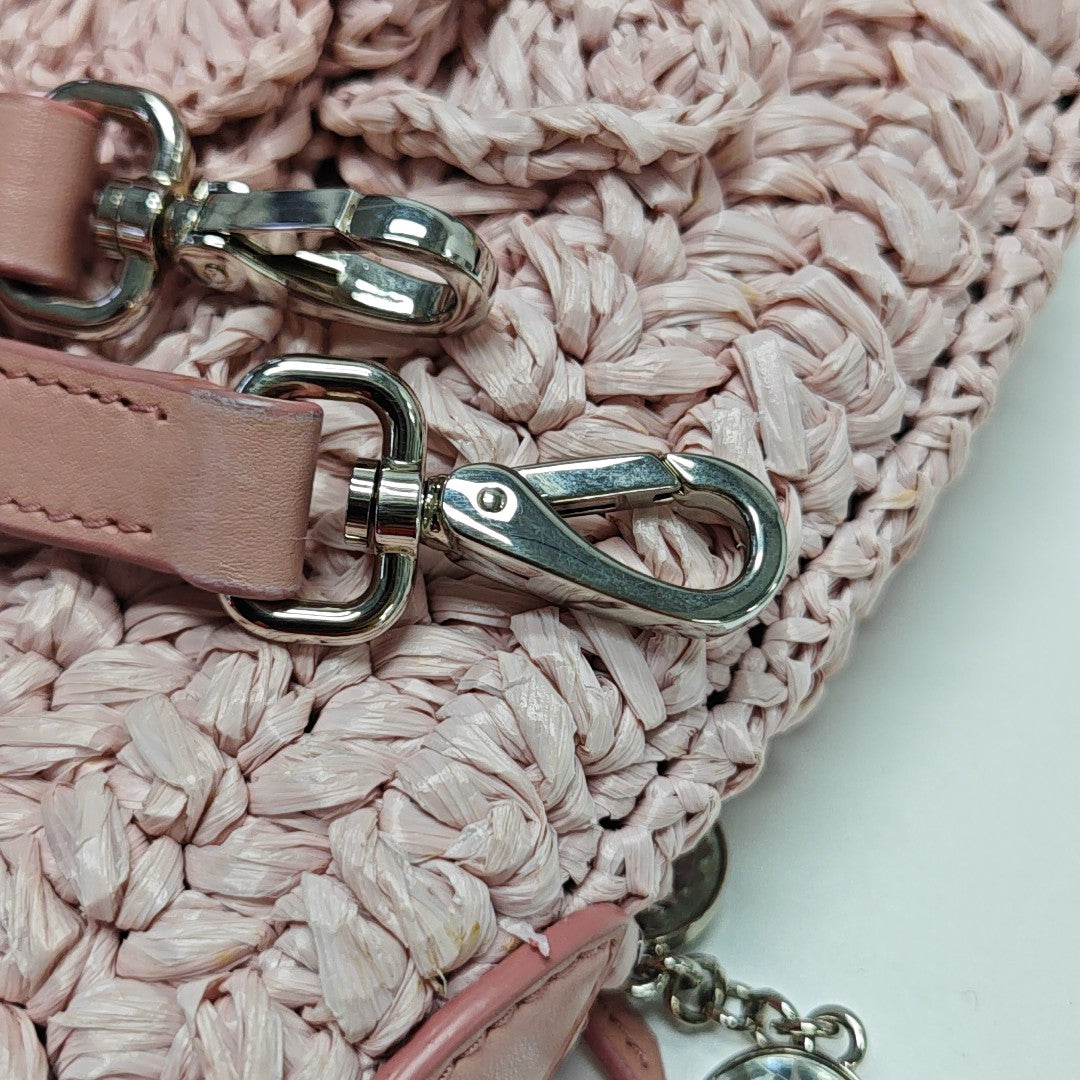 Straw Bucket Bag Pink