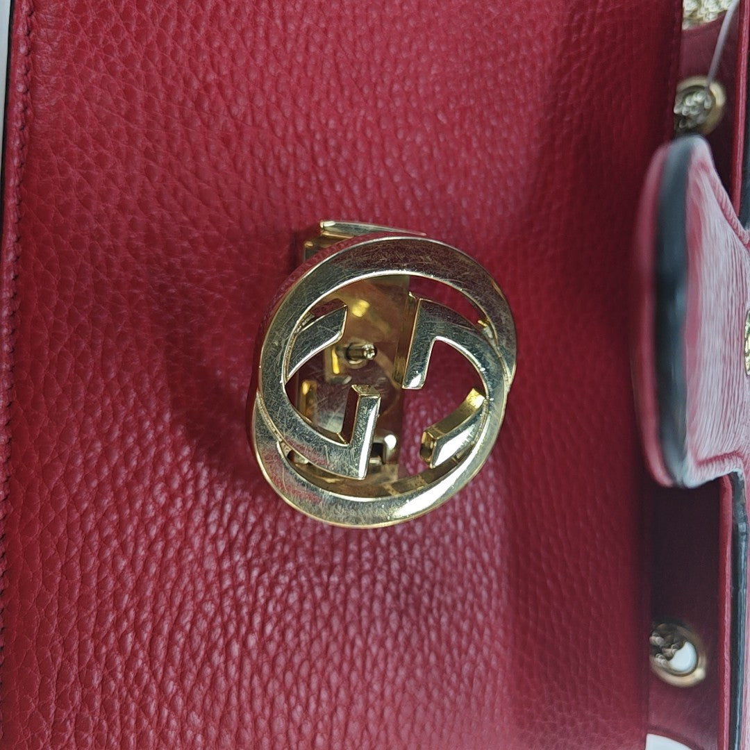 Interlocking G Small Calfskin Red