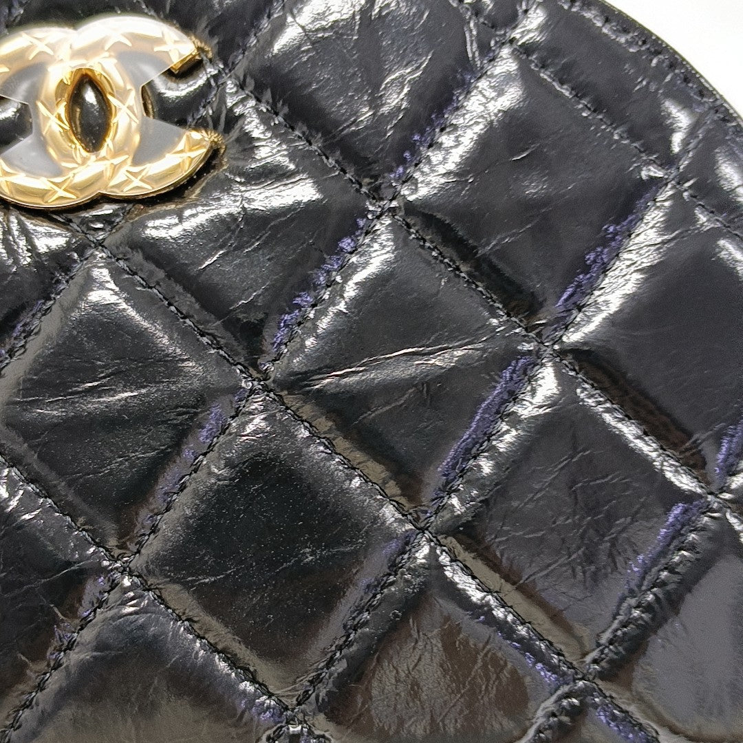 Quilted Patent Leather Shoulder Bag Black