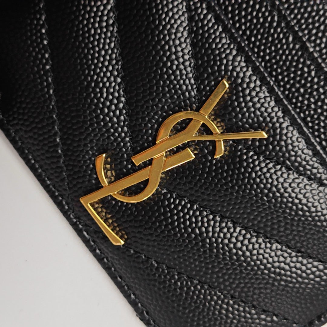 MONOGRAM Chevron Calfskin Black Card Holder