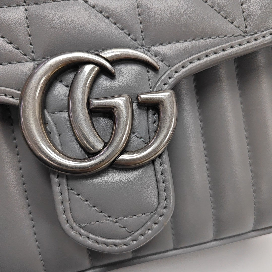 GG Marmont Mini Quilted Calfskin Gray