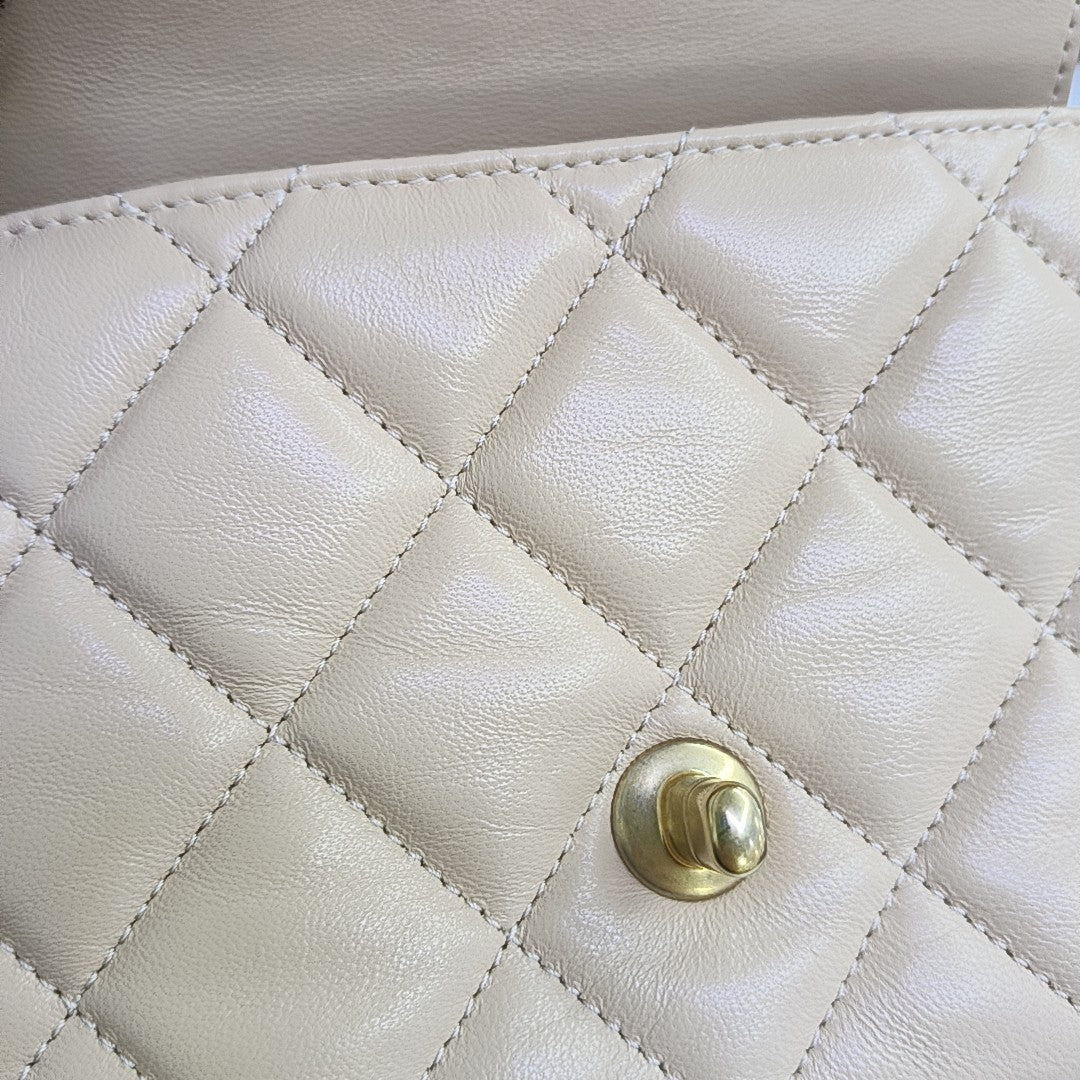 Quilted Lambskin Shoulder Bag Small Beige