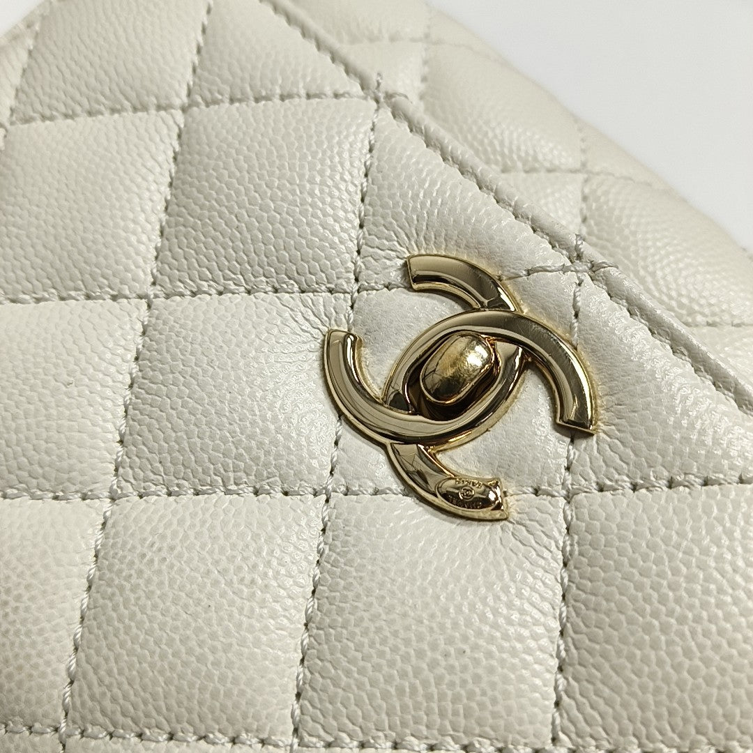 COCO HANDLE Mini Quilted Grained Calfskin White