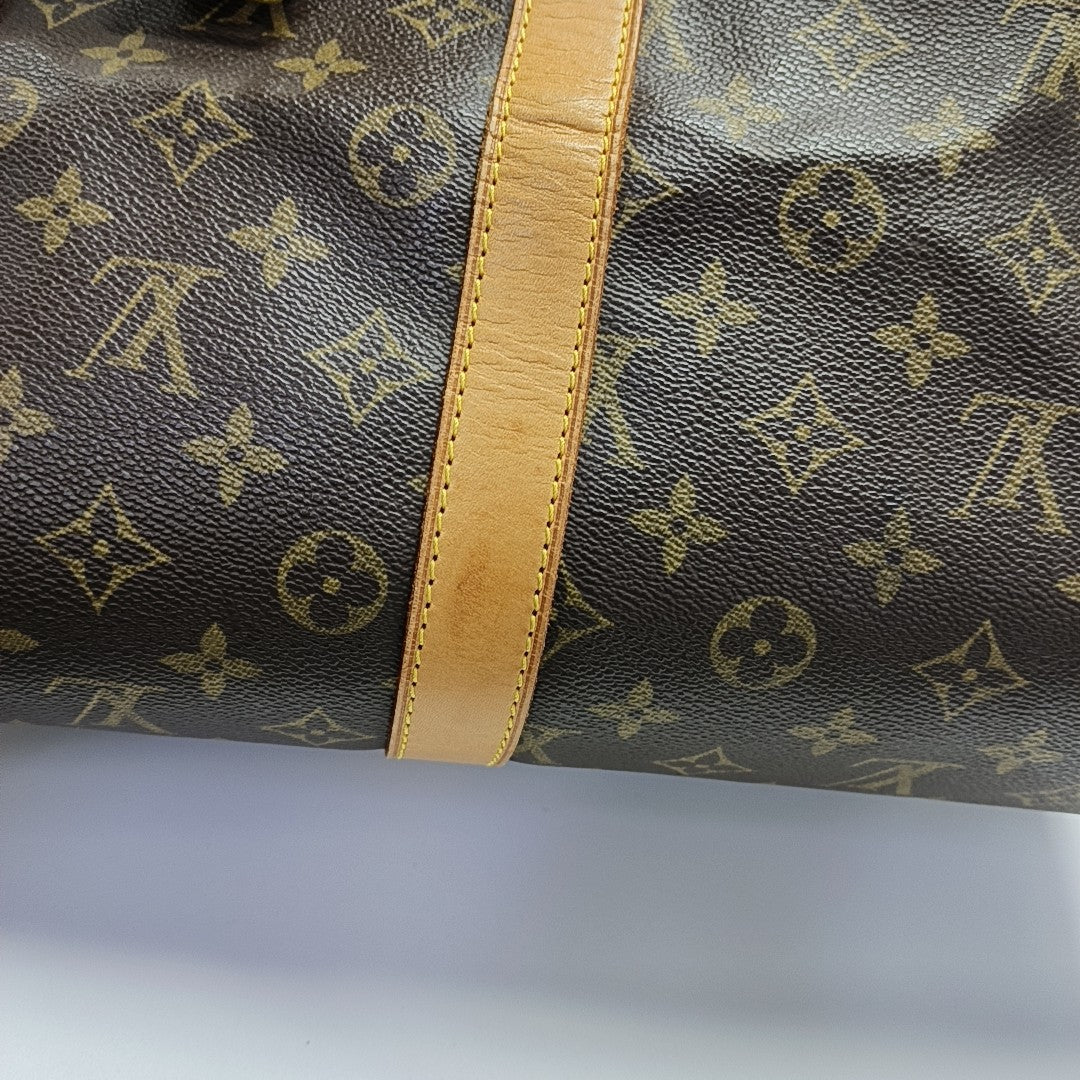 KEEPALL 55 Monogram Coated Canvas Brown