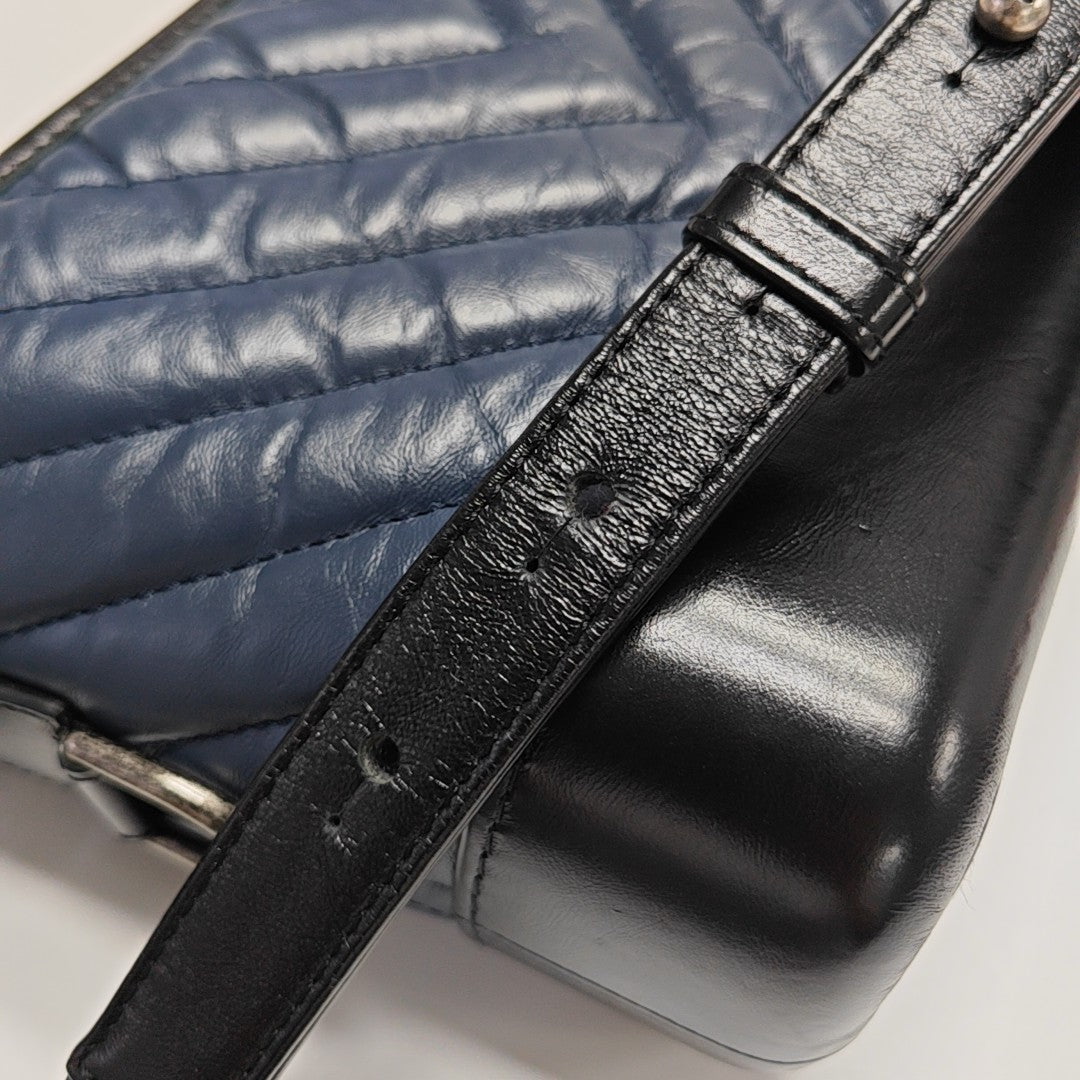 GABRIELLE Small Chevron Calfskin Blue