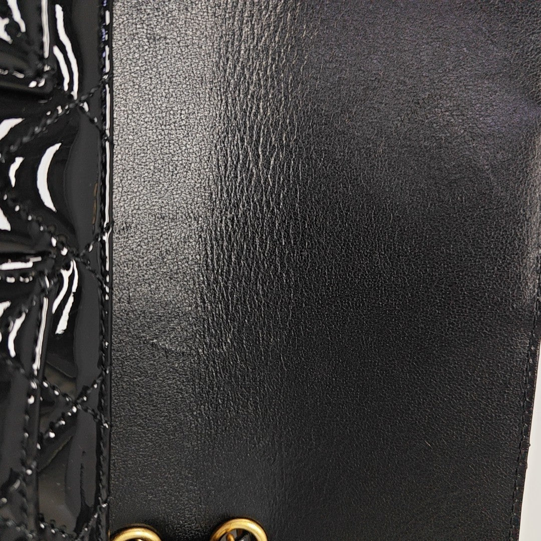 Quilted Patent Leather Shoulder Bag Black
