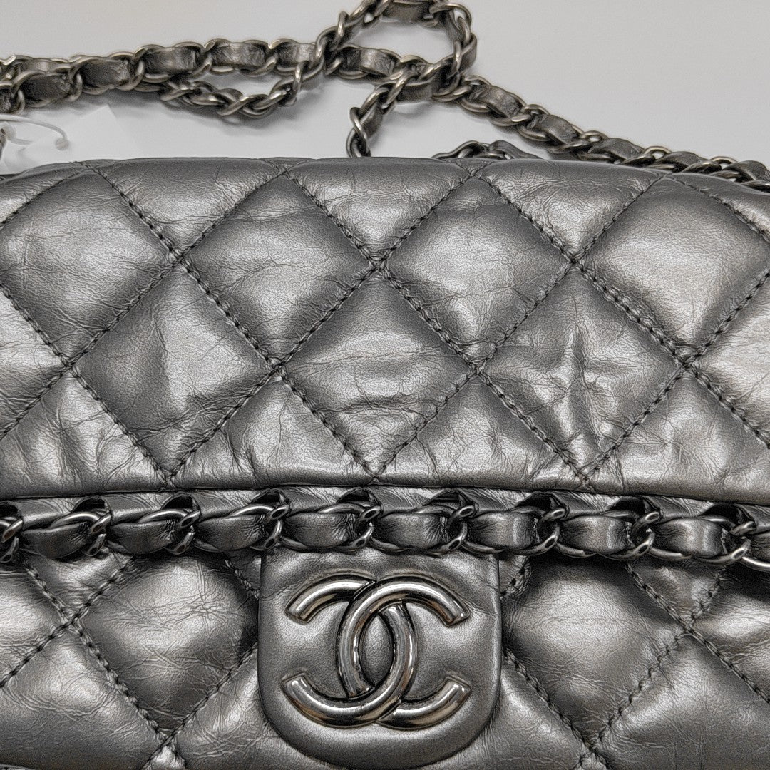 Quilted Calfskin Shoulder Bag Silver