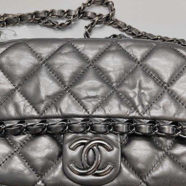 Quilted Calfskin Shoulder Bag Silver