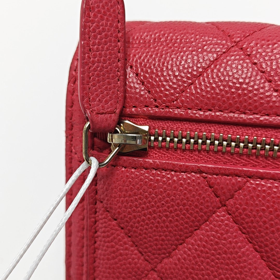 Quilted Grained Calfskin Wallet Small Red