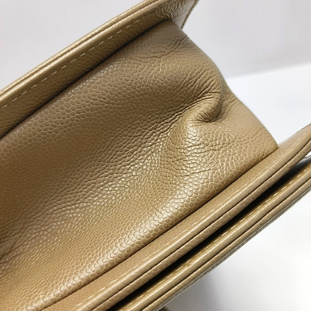 BOY CHANEL Medium Chevron, Quilted Grained Calfskin Beige