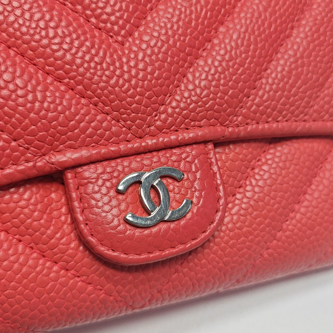 CLASSIC FLAP Mini Chevron Calfskin Pink Wallet