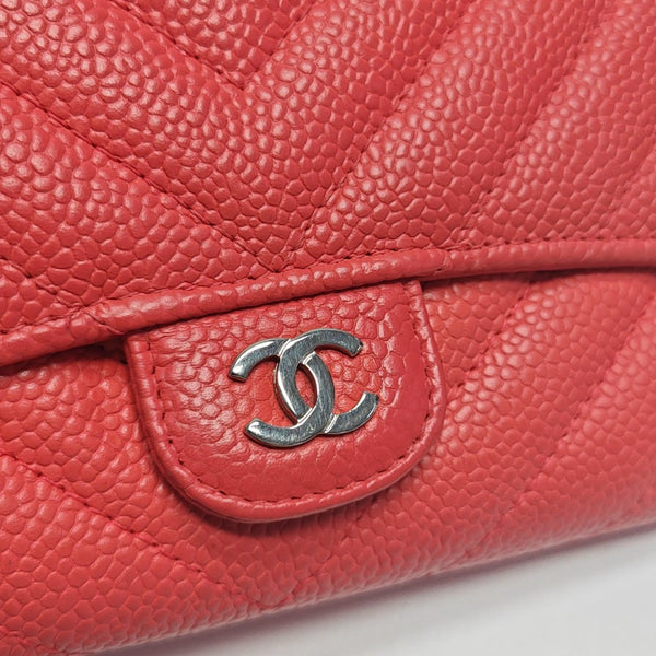 CLASSIC FLAP Mini Chevron Calfskin Pink Wallet
