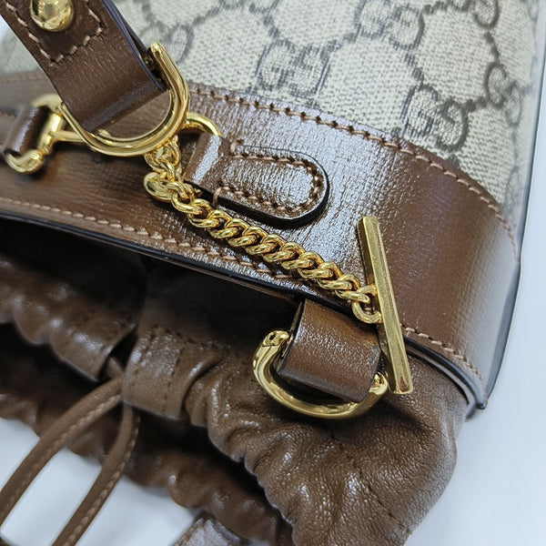 Authenticated pre-owned  Horsebit 1955 Small Coated Canvas Beige - Bucket Bag at Looply
