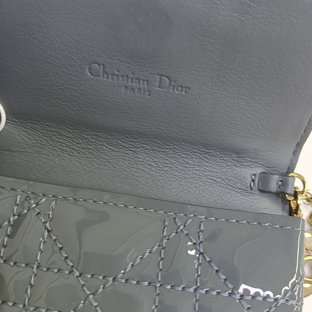 Lady Dior Cuero Charol Acolchado Azul