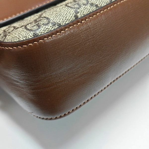 Authenticated pre-owned  Horsebit 1955 Small Coated Canvas Beige - Shoulder Bag at Looply