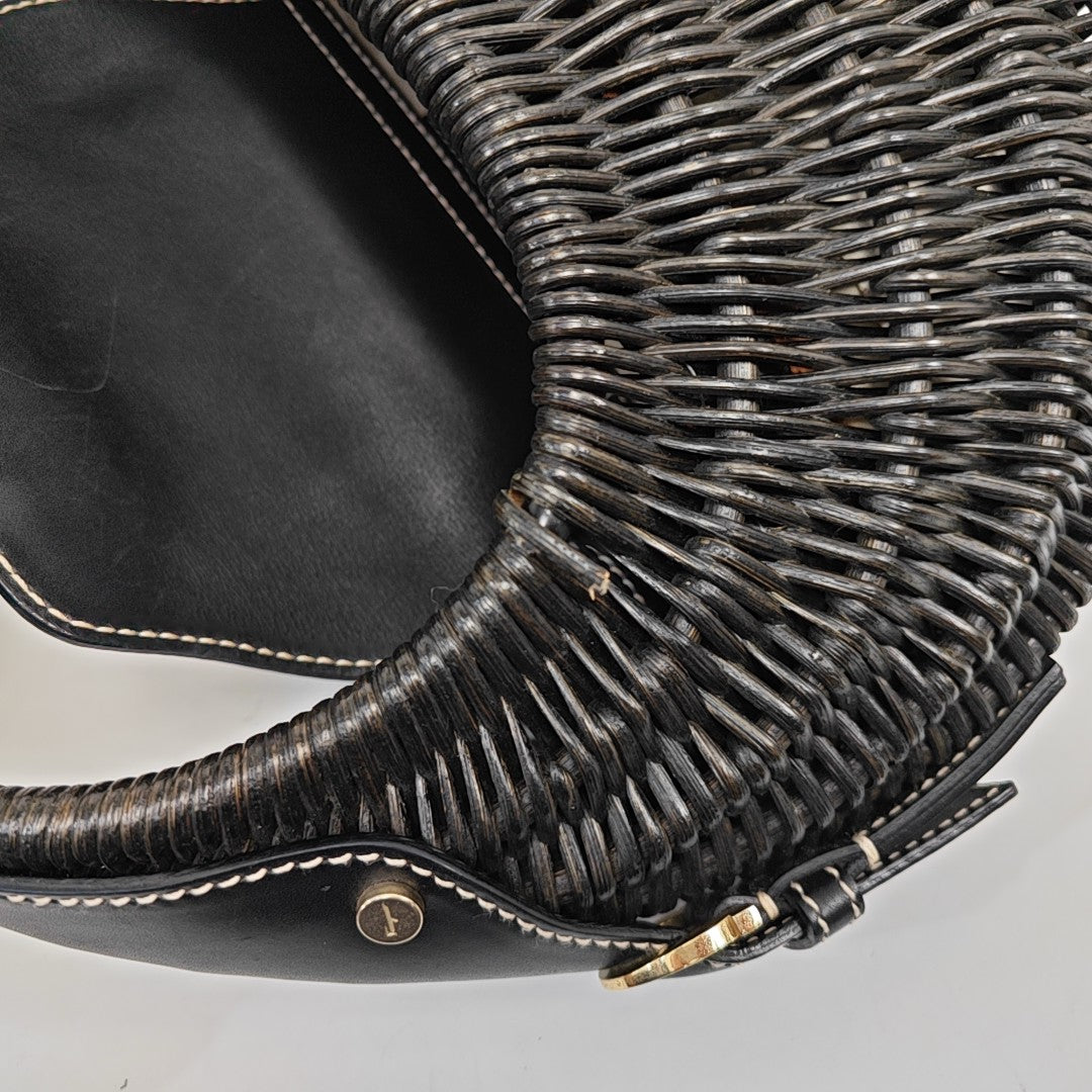 Straw Top Handle Bag Black
