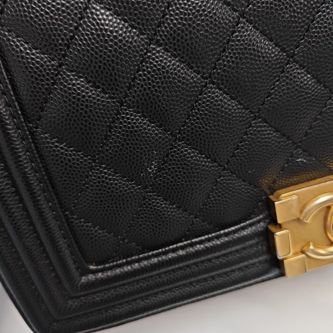 BOY CHANEL Medium Quilted Grained Calfskin Black