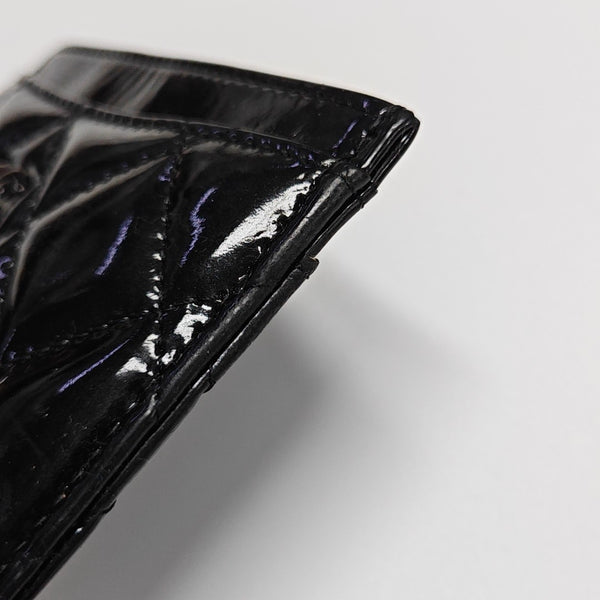 Quilted Patent Leather Card Holder Black