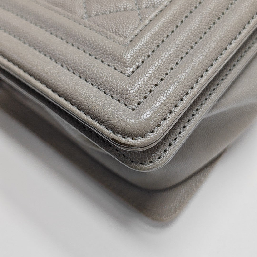 BOY CHANEL Medium Quilted Grained Calfskin Gray