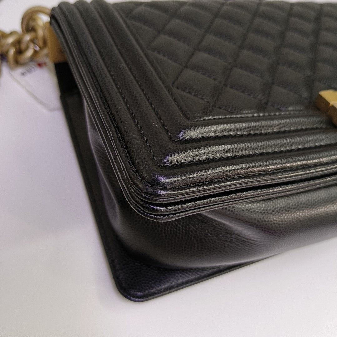 BOY CHANEL Medium Quilted Grained Calfskin Black
