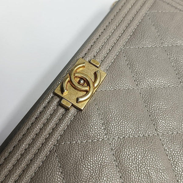 Authenticated pre-owned  BOY CHANEL WOC Quilted Grained Calfskin Grey - Shoulder Bag at Looply