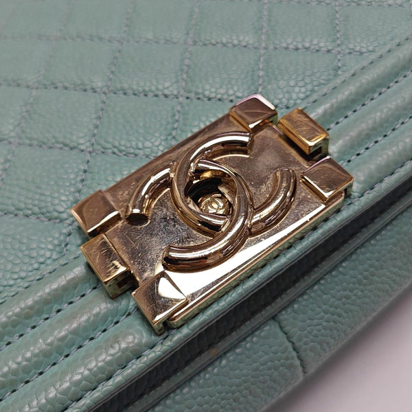 BOY CHANEL Medium Quilted Grained Calfskin Blue