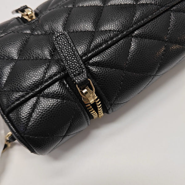 Quilted Grained Calfskin Shoulder Bag Black