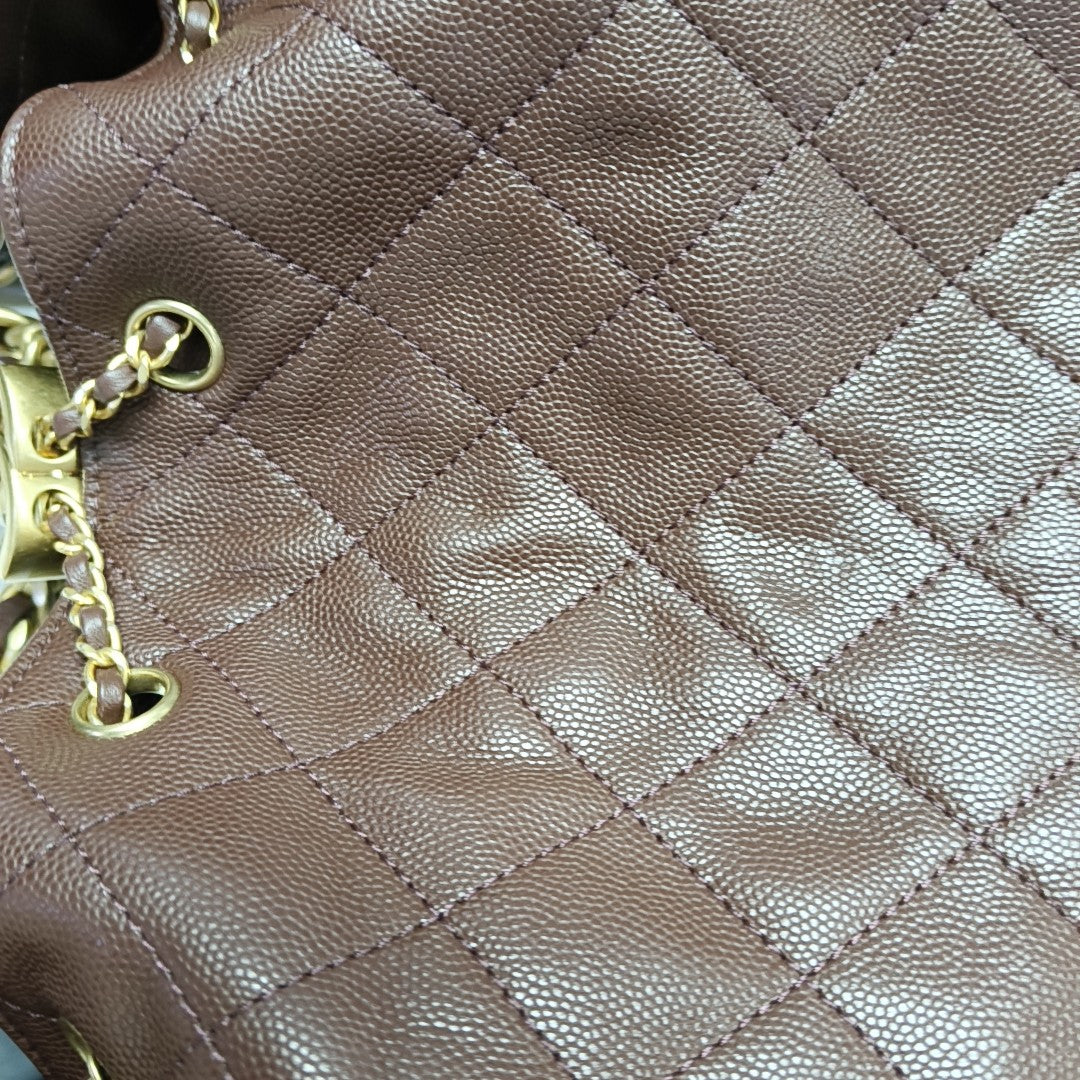 CHANEL 25 Medium Quilted Grained Calfskin Brown