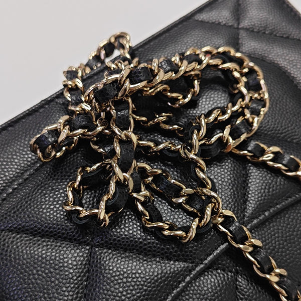 Quilted Grained Calfskin Shoulder Bag Black