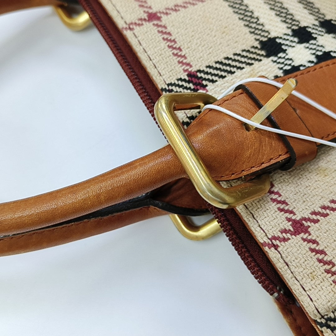Fabric Top Handle Bag Brown