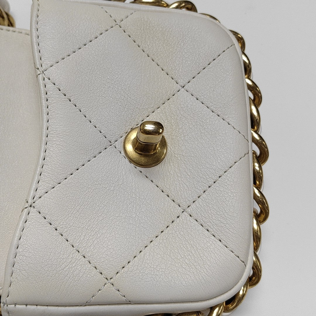 Quilted Calfskin Shoulder Bag Mini White