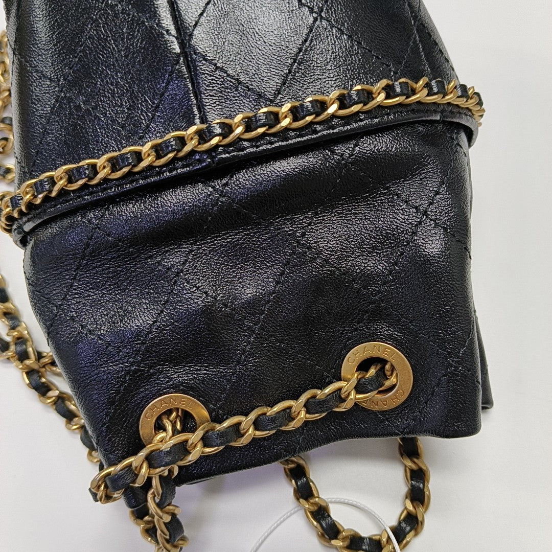 Quilted Calfskin Bucket Bag Black
