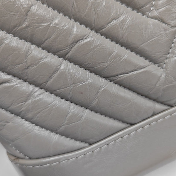 GABRIELLE Small Chevron Calfskin Gray