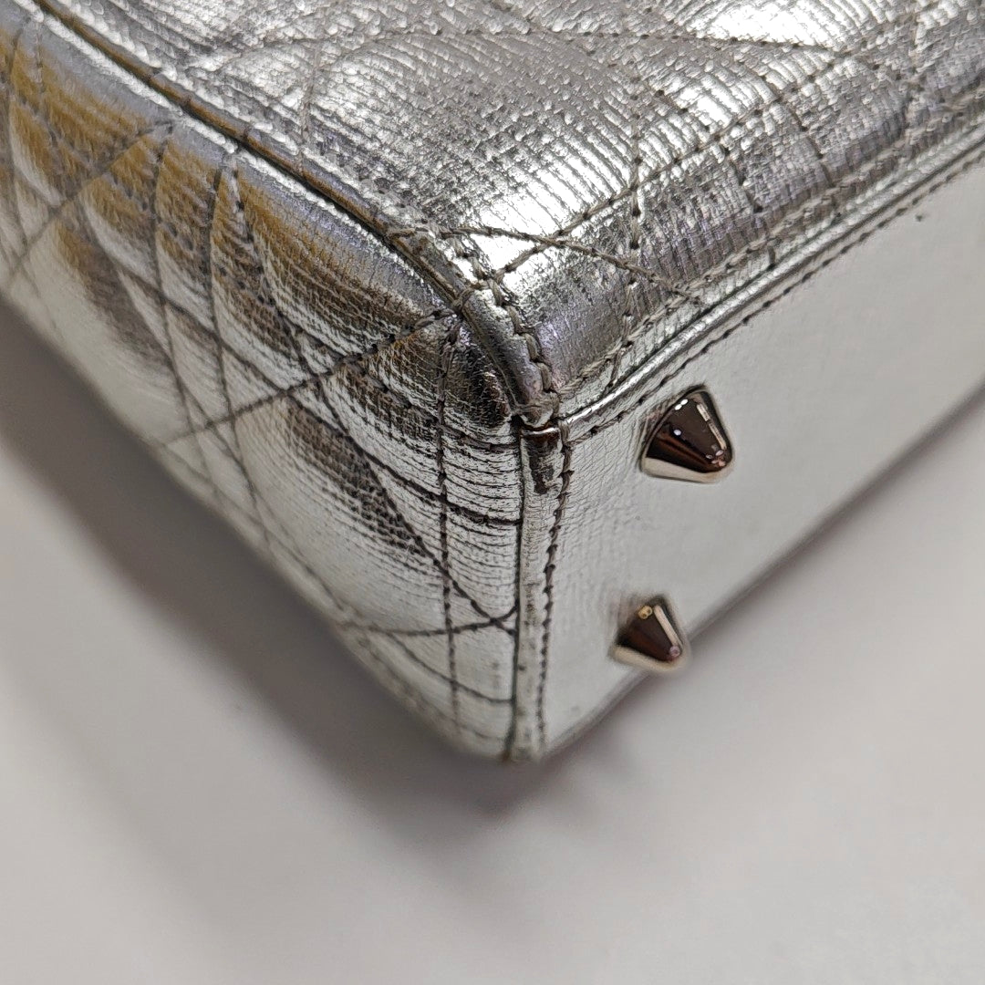 Lady Dior Small Cannage Calfskin Silver