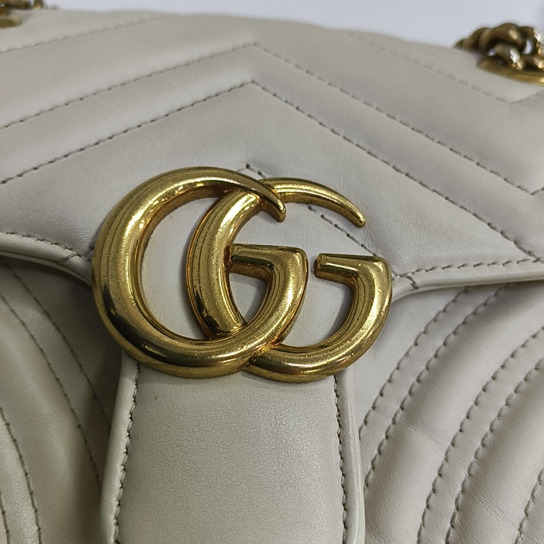 GG Marmont Small Quilted Calfskin White