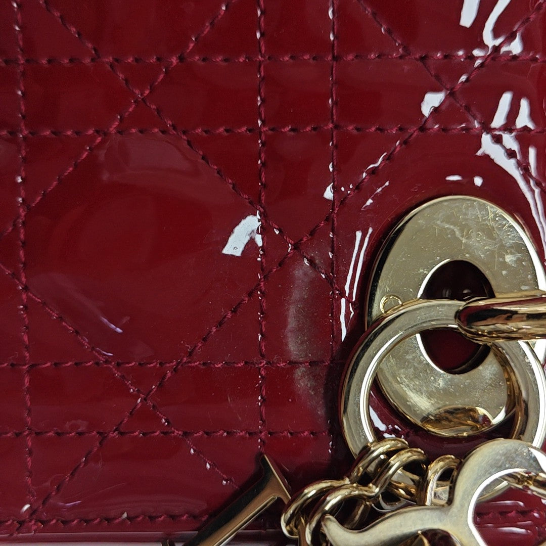 Lady Dior Mini Cannage Patent Leather Red