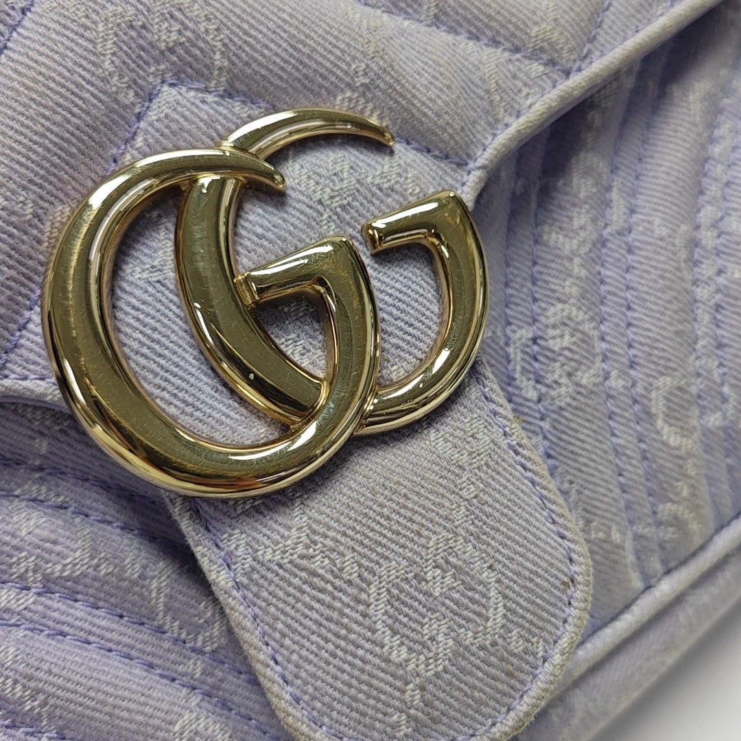 GG Marmont Medium Quilted Denim Purple