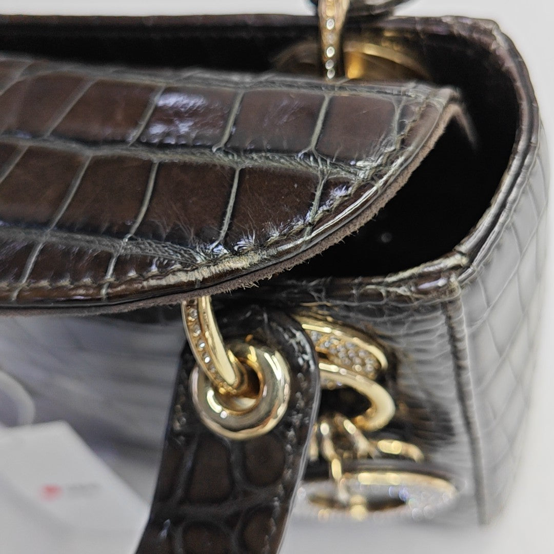Lady Dior Mini Crocodile Brown