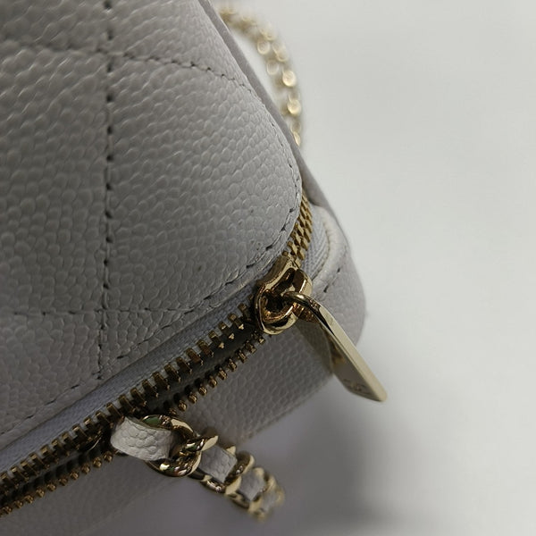 Quilted Grained Calfskin Shoulder Bag White