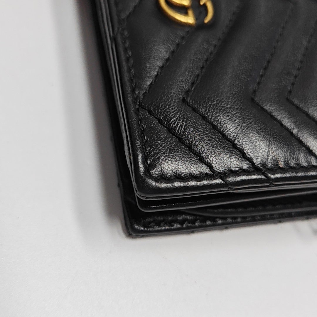GG Marmont Mini Quilted Calfskin Black Card Holder