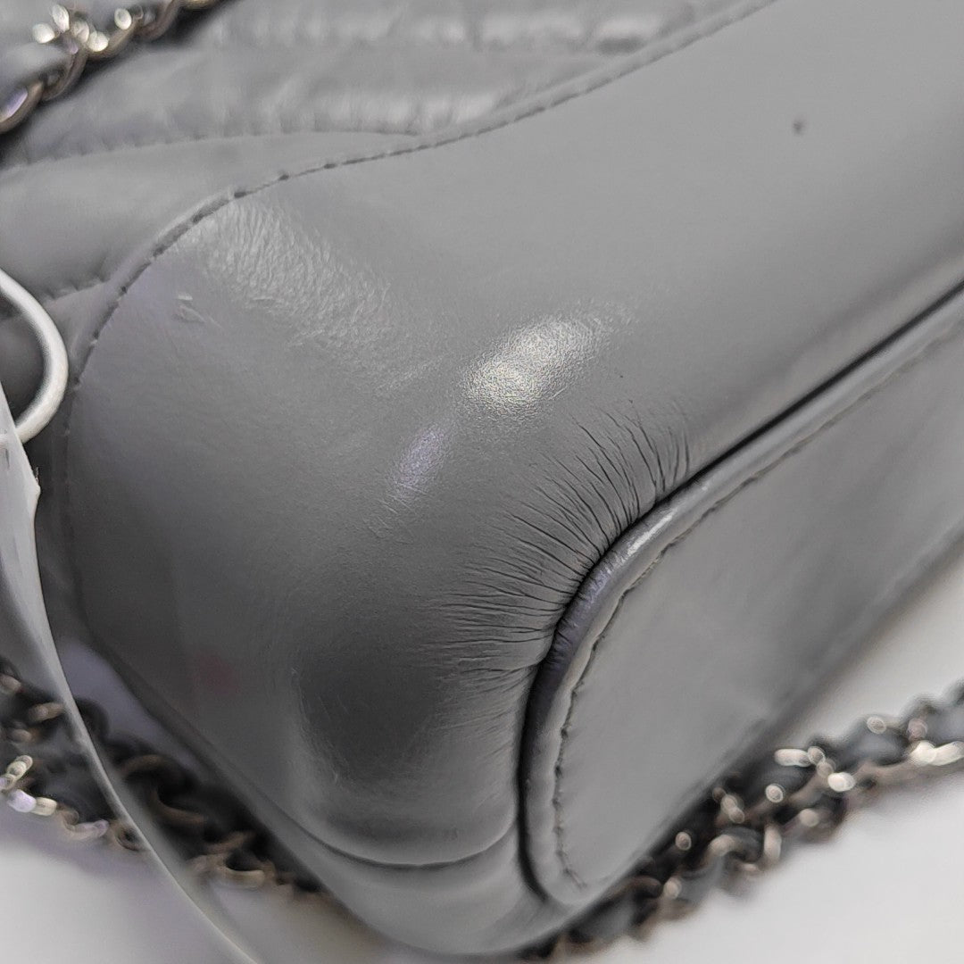 GABRIELLE Small Chevron Calfskin Gray
