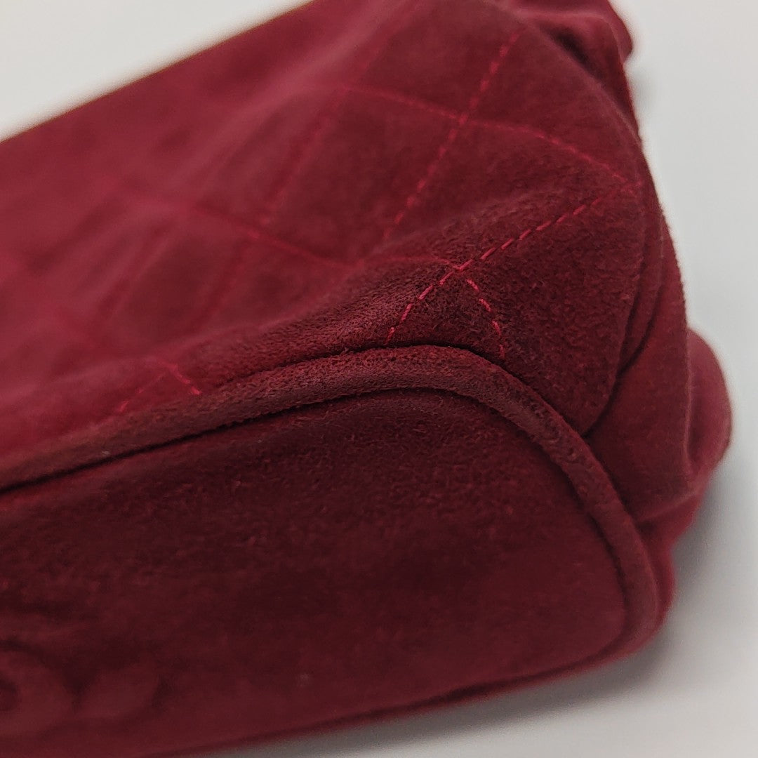 Quilted Suede Top Handle Bag Red