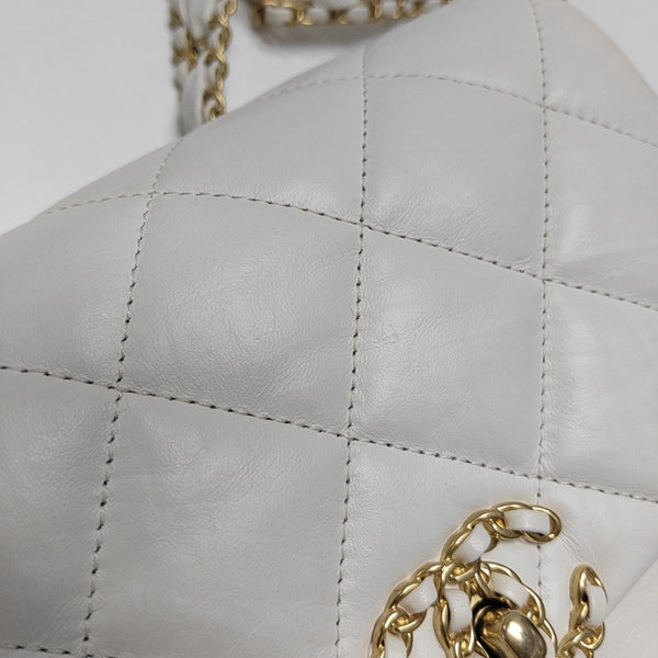 CHANEL 19 Small Quilted Calfskin White