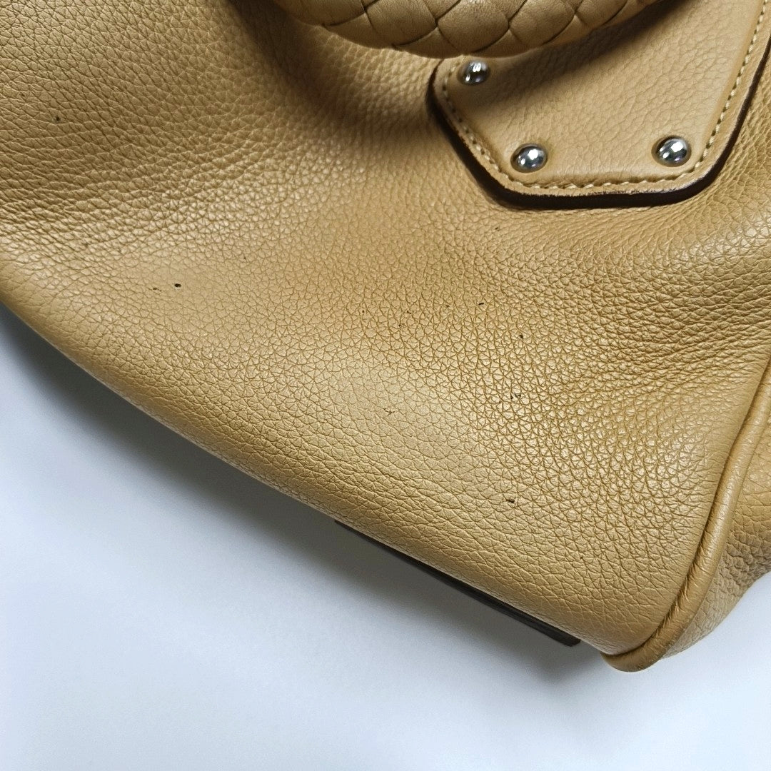 Authenticated pre-owned  Bauletto Saffiano Calfskin Beige - Top Handle Bag at Looply