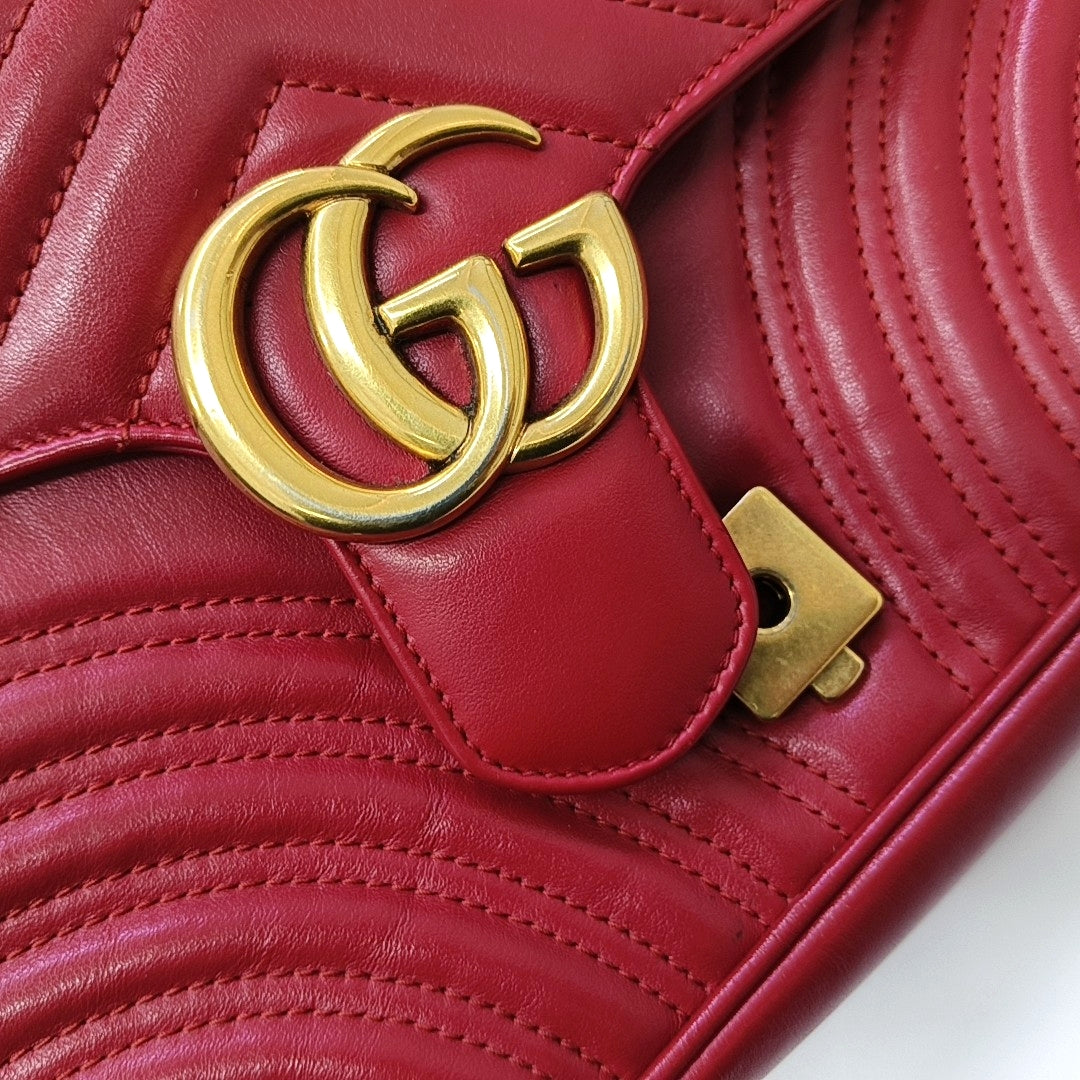 GG Marmont Medium Quilted Calfskin Red