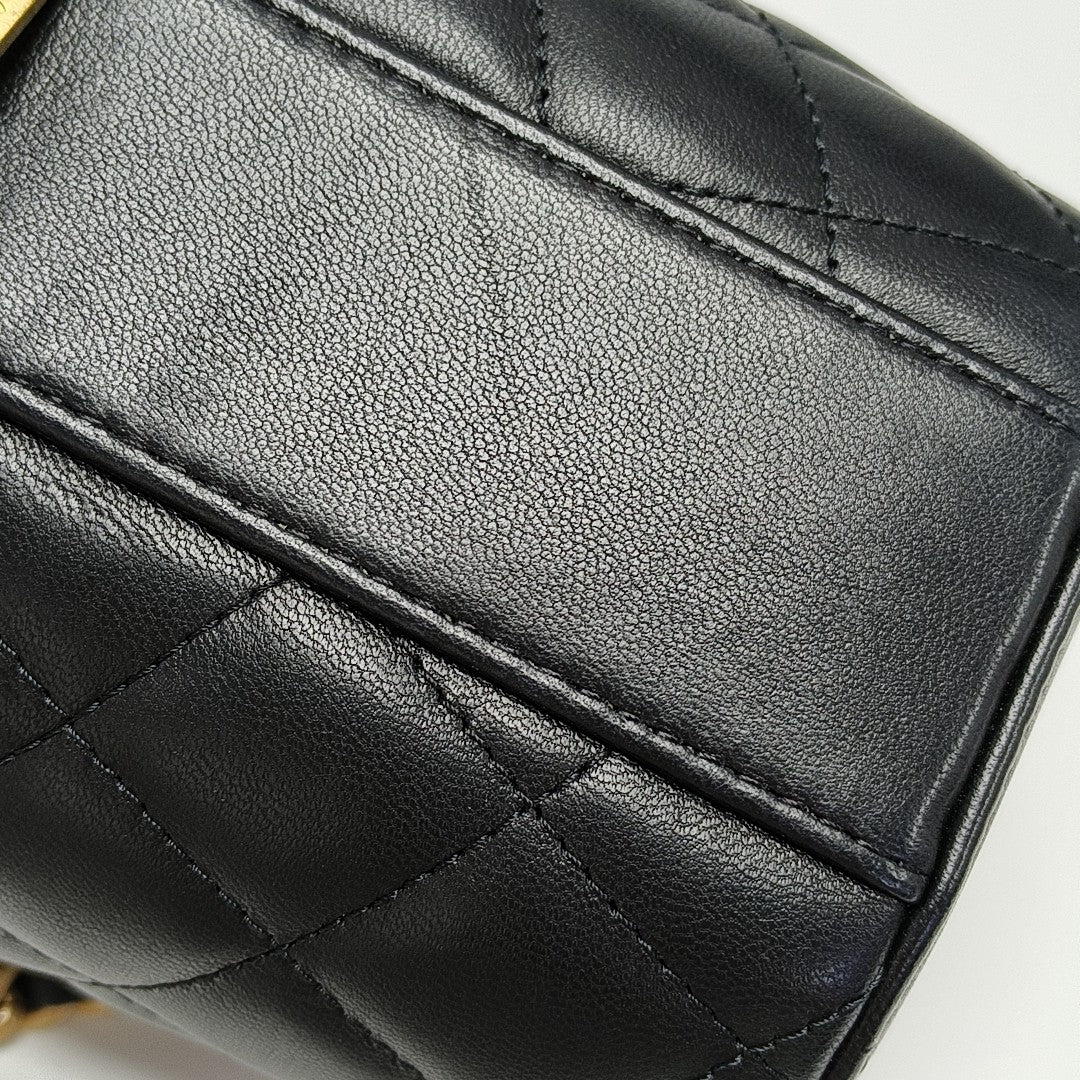 Quilted Lambskin Bucket Bag Small Black