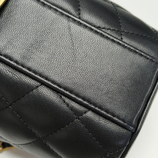 Quilted Lambskin Bucket Bag Small Black